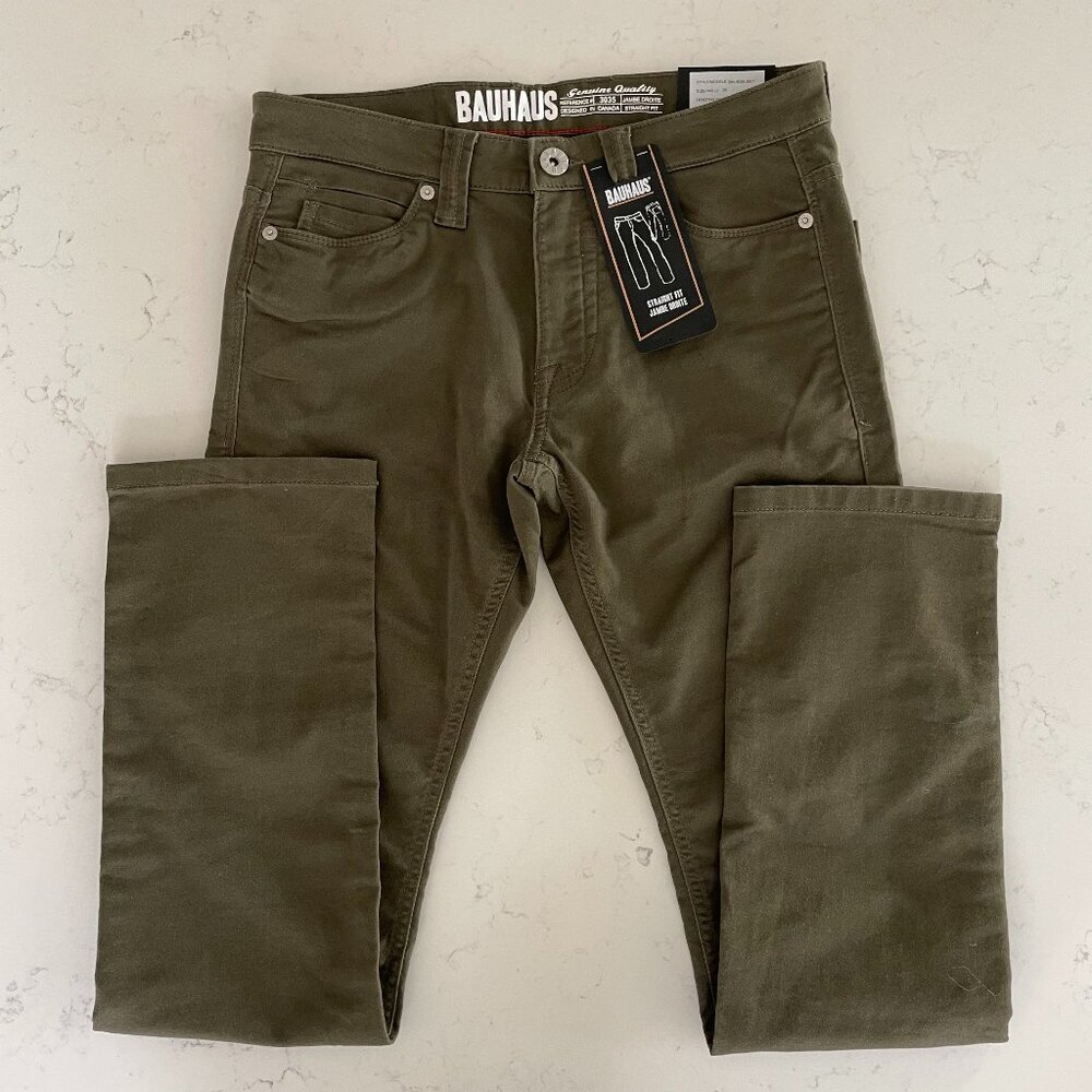 Bauhaus Denimworks Tailored Vintage Straight Leg M Rise Denim Jeans Green 28x33